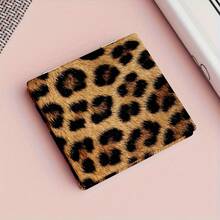 Leopard Print Small Mirror - Flip-Top Double-Sided Portable Makeup Mirror With Anti-Drop Glass Surface, Powder-Coated Black Frame & Golden-Tip Hinges, Compact Foldable Design Travel, Dorm, Vanity - Stylish & Durable Black & Golden Animal Print Mirror Women & Girls, - M596豹紋 - 查看 7