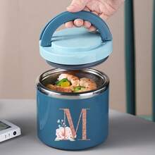 Letter A-Z Pattern Food Thermal Jar Insulated Soup Cup Portable Picnic Milk Drink Food Heater Containers Stainless Steel Lunch Box Thermo Keep Hot For School Children - Blue - View 13