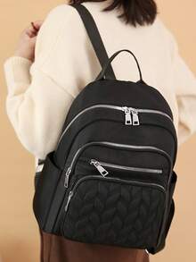 Ba lô du lịch cỡ lớn họa tiết hình thoi mới dành cho nữ, chất liệu Oxford, thích hợp cho phong cách thường ngày. - màu đen - Xem 6