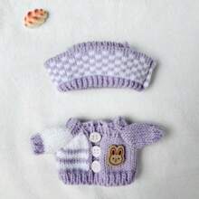 [Clothes Only] Compatible With 1st & 2nd Generation Doll, Cozy Heart Sweater + Bear Beanie Set, Cute & Warm Autumn/Winter Outfit (For Labubu / Compatible With Labubu) - Multicolor - View 17
