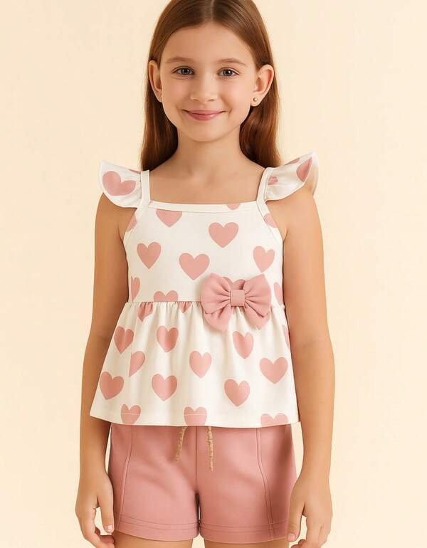 Conjunto Blusa de Alça Sublimada + Shorts Moletinho com Aplique