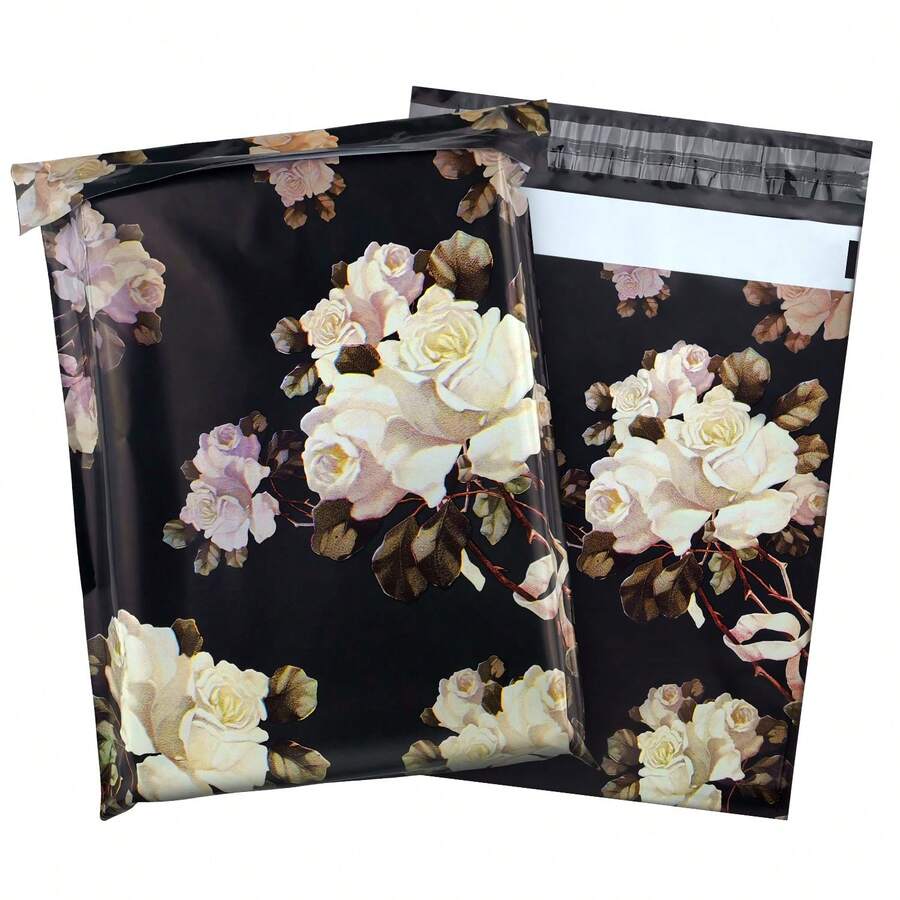 100pcs Thickened Shipping Bags, Poly Mailers,Packaging Bags,Courier Bags,Rich Patterns,Lightweight,  Large Capacity, Multi-Functional Bags,Modern Transportation Packaging E-Commerce Logistics Express Packaging Bags, Suitable For Transport And Mailing  Clothing, Books, Daily Necessities, As Surprise Gift Bags, Holiday Gift Packaging Bags, Portable Packaging Bags For New Year, Wedding,Christmas, Halloween, Autumn Harvest Festival, Etc - Hoa hồng trắng - Xem 1