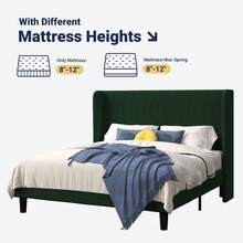 Allewie Full/Queen/King Size Bed Frame With Upholstered Wingback Headboard, Vertical Channel Tufted Corduroy Velvet Platform Bed, Strong Wooden Slats Support, No Box Spring Needed, Easy Assembly, Green - 綠色 - 查看 8