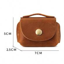 Monedero mini vintage de cuero genuino, bolsa para llaves, billetera pequeña con broche a presión para cambio, para hombres y mujeres - Azul - Ver 6