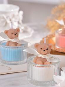 1 pièce Bougie en verre en forme d'ours en peluche mignon, parfaite pour le bien-être personnel et un excellent cadeau. Élément de décoration d'intérieur photogénique, s'associe bien avec une bougie parfumée apaisante. Bougie de niche haut de gamme, convient comme cadeau d'anniversaire ou décoration d'intérieur. - Multicolore - Voir 7