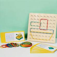 1 Set Kids Nail Board Toy, Effective Exercise Children's Thinking, Spatial Positioning, Imagination And Creative Thinking Ability, Includes 30 Double-Sided Puzzle Cards, 10 Large Rubber Rings, 20 Medium And 20 Small Rubber Rings, Wooden Geometric Math Educational Toy - 新款釘子板 - 查看 6