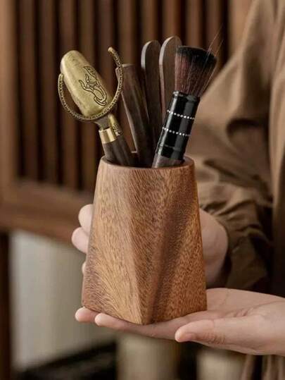 Large Capacity Wooden Pen Holder Desk Organizer Retro Walnut Wood Pen Cup Container Office Desk Storage Organizer For Desktop Pencil Holder Stationery Accessories Desk Decor Supplies Organizer