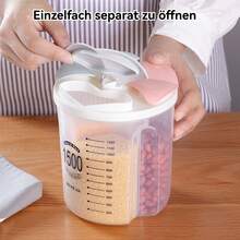 Vorratsdosen 2er‑Set 1,5 L für Lebensmittel, Blütenblattklappe, Trennwanddesign, Aufbewahrungsbox Küche luftdicht, Behälter mit Deckel, Vorratsbehälter Plastik, Frischhaltedosen mit Deckel, für Vollkorn, Bohnen