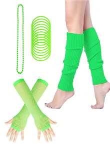 D EXCEED 4/11/12Pcs Women's 70s-80s Costume Accessories – Neon Beaded Necklaces, Bracelets, Gloves, Leg Warmers – For Vintage Themed Parties, 70s-80s Reunions, Retro Fashion Events & Classic Rock Concerts​ - Multicolor - View 7