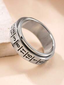 1 pieza Anillo giratorio con patrón numérico de acero inoxidable, accesorio para aliviar el estrés adecuado para hombres y mujeres, ideal como regalo del Día de San Valentín - Plateado - Ver 3
