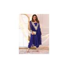 Blue Mirror Bandhani Chinon Silk Kurti Pant Set UK Next Day - Multicolor - View 1