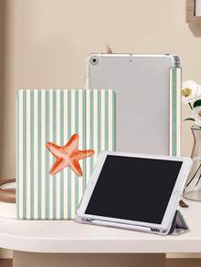 Starfish And Stripes IPad Case Compatible With IPad Air 4/5 10.9 Inch, IPad 7/8/9th 10.2 Inch, Built-In Pencil Slot Compatible With Samsung Tab S6 10.4 Inch, Tab A7 Lite 8.7 Inch, Ins Style Leather Case, Back To School, Valentine's Day, New Year Gift - Multicolor - View 3