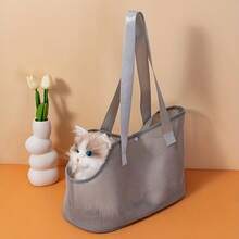Transportín de malla transpirable para mascotas de verano | Uso manual, con correa de hombro, 3 formas de uso | Mochila de viaje plegable y portátil para gatos/perros | Gran capacidad con hebilla de
