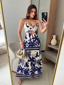 LONG FLORAL GRINGA DRESS - Dusty Blue - View 1