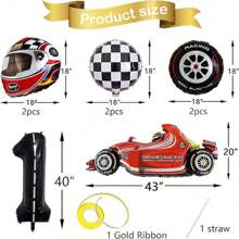 40-Inch Black And White Striped Racing Car Pattern, Tire, Grid Design, Number Balloon For Birthday Party Decor - Multicolor - View 3