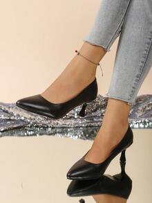 Escarpins à bout pointu pour femmes, talons hauts fins, chaussures de travail minimalistes à faible décolleté - Noir - Voir 1