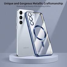 适用于三星 Galaxy A06 A16 A26 A36 A56 S25 Ultra S24 Ultra S25 FE 的磁吸透明手机壳，内置摄像头镜头保护膜，采用奢华电镀软 TPU 材质，透明防震超薄保护套，也兼容 17/16/15/14/13/12/11 系列、17 Pro Max，圣诞礼物，国际版，非国内版 - 遠峰藍 - 查看 8