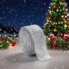 2m Gold Glitter Christmas Ribbon, Decorative Bow Material For Christmas Gifts Home Decor Christmas Decorations Room Decor Winter Christmas Decorations Home Christmas Gifts Christmas Decor - Multicolor - View 10