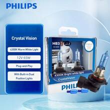 PHILIPS 2 件装飞利浦汽车照明 H1 H4 H7 H11 HB3 HB4 CrystalVision Platinum 高级升级汽车替换亮白色车头灯灯泡，适用于部分远光灯、近光灯、雾灯位置
