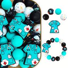 25pcs Silicone Beads, Pink 3D Nurse Cup Shaped Silicone Beads, Floral & Medical Element Print Round Beads, Suitable For Jewelry Making, Decoration, Earrings, Necklaces, Bags, Pens, Phone Chains, Makeup Brushes, Keychains And Other DIY Projects