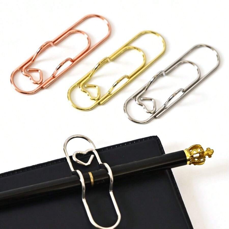 Metal Heart Paper Clip Pen Clip - Multiuse Bookmark Page Holder For Notebook Planner Book | Cute Stationery Gift  - Multicolor - View 1