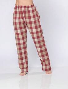 Women's Plaid Pajamas, Flannel Pants With Pocket And 100% Cotton T-Shirt - Màu be - Xem 2