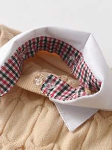 كنزة صوفية كبل قابلة للفصل للأولاد، بطراز مدرسي كاجوال بأكمام طويلة، مناسبة للربيع والخريف والشتاء - لون مشمشي - مشاهدة 4