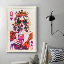 1 件时尚红心皇后墙壁艺术海报客厅酒吧咖啡厅卧室办公室家居装饰帆布画礼物可选框架 - 彩色 - 查看 9