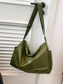 Dedoo 1pc Vintage Leather Crossbody Bag, Large Capacity Shoulder Bag, Solid Color Handbag (Please Place In A Well-Ventilated Area For 1-3 Days To Dissipate The Material Odor) - Green - View 4