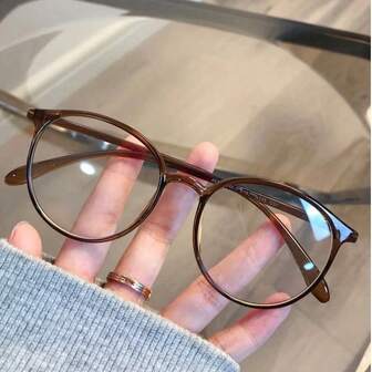 1副女士圆框眼镜，透明聚碳酸酯镜片，时尚户外眼镜，时尚百搭，适合日常素颜佩戴，附赠纸质眼镜盒！复古可爱配色，适合工作、办公和驾驶