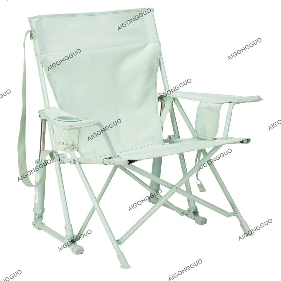 Outdoor Kickback Rocker Foldable Rocking Camp Chair, Heathered Indigo - Green - View 1