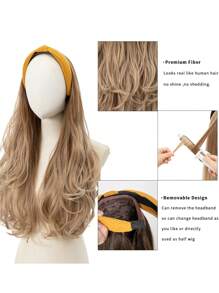 24 英寸头带假发卷发头带假发合成天然耐热纤维波浪假发适合女性女孩 - 棕色 - 查看 6