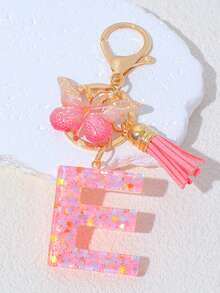1pc A-Z Letter Butterfly Children's Bag Charm, Bag Accessory, Butterfly Tassel Letter Pendant Keychain, Pink Glitter Letter Keychain With Butterfly Tassel, Girls Bag Charm, Party Gift - Pink - View 28