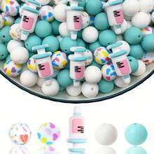 25pcs Silicone Beads, Pink 3D Nurse Cup Shaped Silicone Beads, Floral & Medical Element Print Round Beads, Suitable For Jewelry Making, Decoration, Earrings, Necklaces, Bags, Pens, Phone Chains, Makeup Brushes, Keychains And Other DIY Projects
