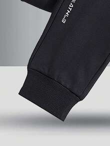 春秋青少年时尚纯色弹力腰裤，带反光印花装饰，休闲户外运动慢跑裤