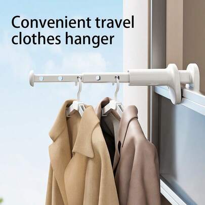 1pc Retractable Travel Clothes Drying Rack, Portable Folding Hanger For Hotel, Indoor Use, No Drilling Required