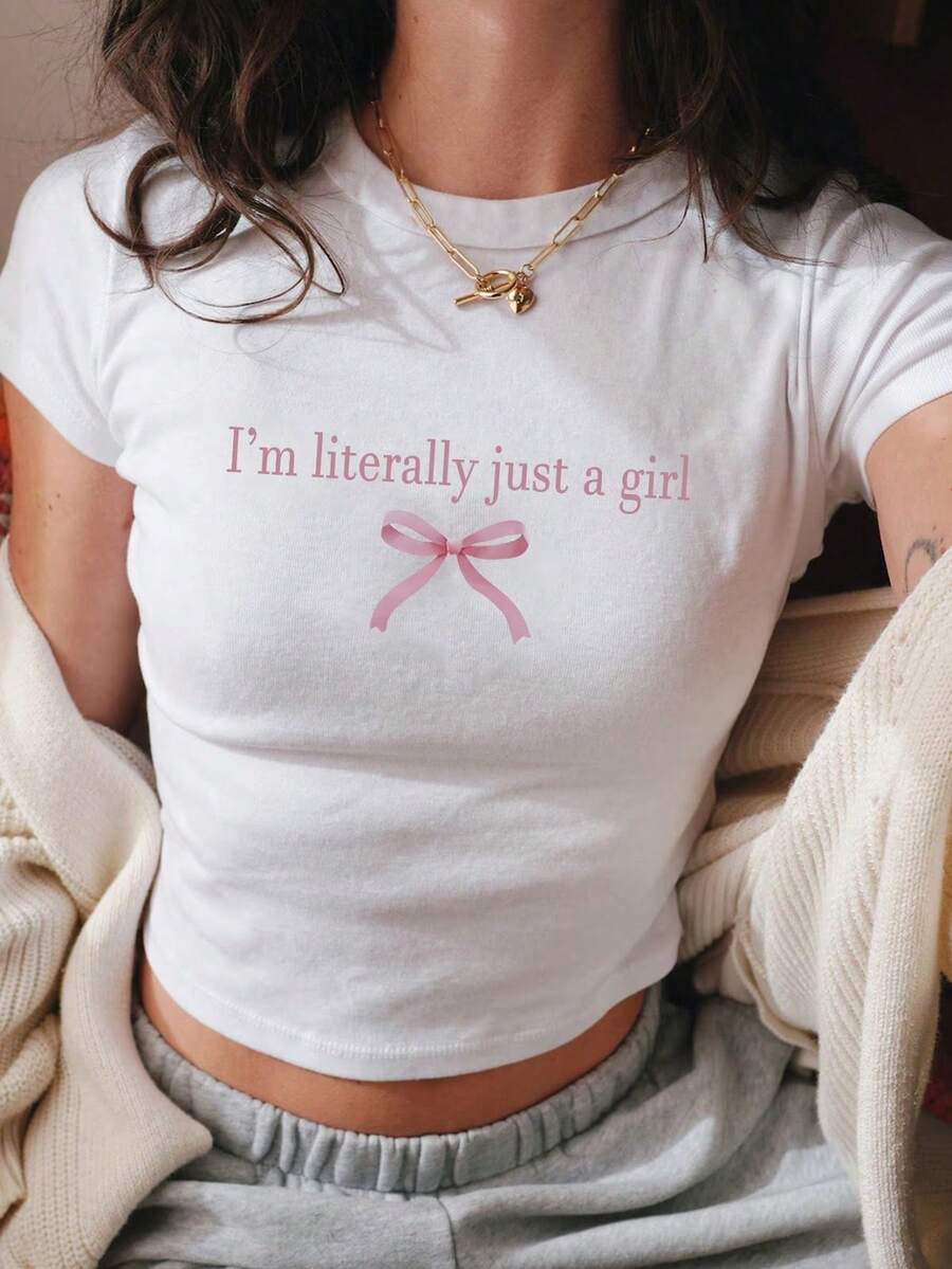 Camiseta con estampado de Moño Casual Poliéster Ninguno moda para mujer Casa primavera verano - Blanco - Ver 1
