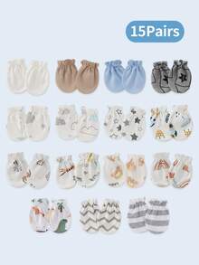 15双新生儿手套防抓手套柔软弹性婴儿手套0-3个月男婴女婴适用 - 15pairs - 查看 2