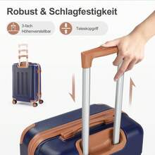 SUNROAD A Stylish Set Of ABS Suitcases With Vertical Stripes, Four-In-One Design With Handles And Universal Wheels. Available In 20in, 24in, 28in Sizes And 12in Carrying Case, Featuring ABS Aluminum Golden Pull Rods In A Fashionable Rose Gold Color Scheme - 藍棕色 - 查看 5