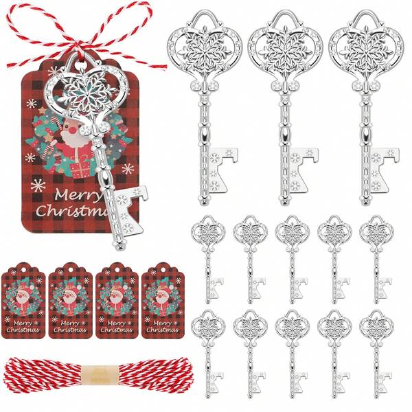 24 sets de paquetes de recuerdos para fiesta de Navidad, abridor de llave con diseño de copo de nieve, decoración navideña para el hogar, recuerdos para fiesta de Navidad, suministros para fiesta de Navidad, suministros de cocina y bar, decoraciones navideñas, accesorios DIY, recuerdos para fiestas