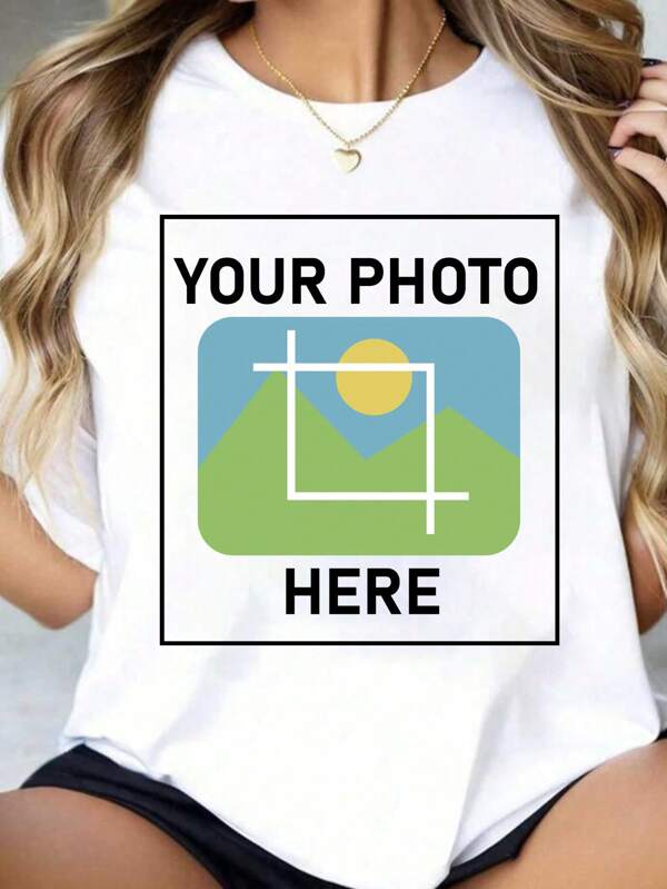 Women's Sports T-Shirt Customization, Women's Casual Loose Round Neck Short Sleeve T-Shirt Personalized Photo/Pattern Customization, Custom Design For Friends/Family/Couples/Landscape/Pets, Suitable For Birthday/Anniversary/Valentine's Day Gifts