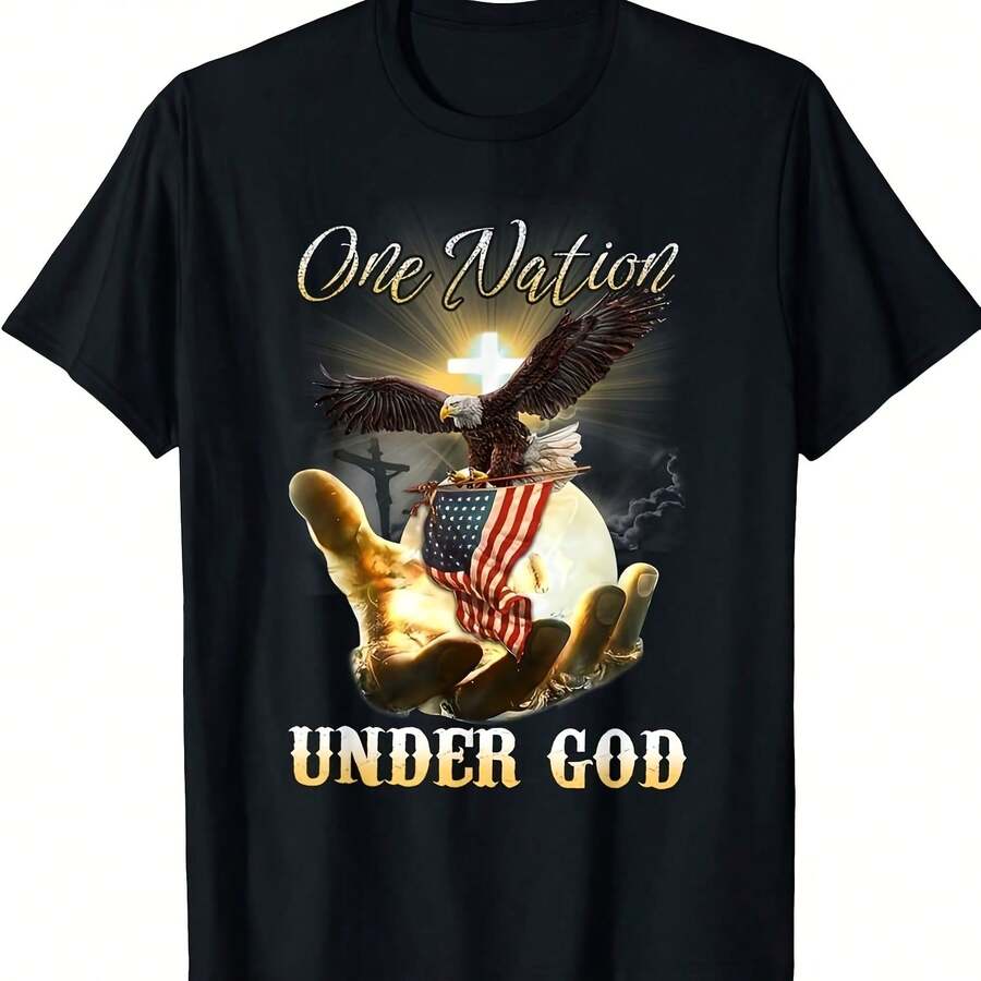 Eagle USA Cistian Patriot One Nation Under God T-Shirt220g High-Quality Pure Cotton T-Shirt Wit20 - 黑色10 - 查看 1