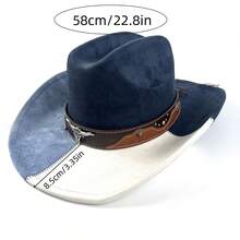 Suede Denim Cowboy Hat For Women Man Wide Brim Cowboy Hat With Chinstraps Western Cowgirl Hat For Party Cowboy Hat For Women Men With Shapeable Wide Brim Western Suede Hat For Cowboys And Cowgirls - 黑色 - 查看 7