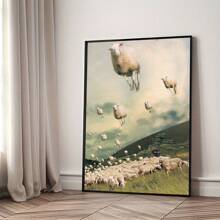 1pc Grassland, Lovely, Flock Of Sheep,Canvas Art Print, Valentine's Day,Thanksgiving,Easter,Christmas Gift,Room Decoration Aesthetic,Wall Decoration Art,Living Room , Bedroom , Bathroom Decoration, Modern Home Decoration No Frame