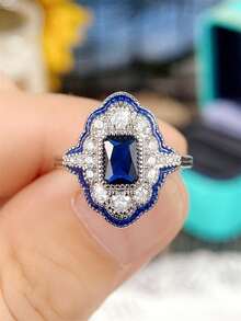 1 件华丽方晶锆石戒指，适合女士，情人节礼物，结婚周年派对珠宝，妈妈，母亲，母亲节，礼物