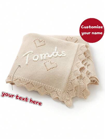 Manta personalizada para bebé con nombre, manta de punto bordada a mano con corazón, manta suave y cómoda para niños, adecuada para todas las estaciones