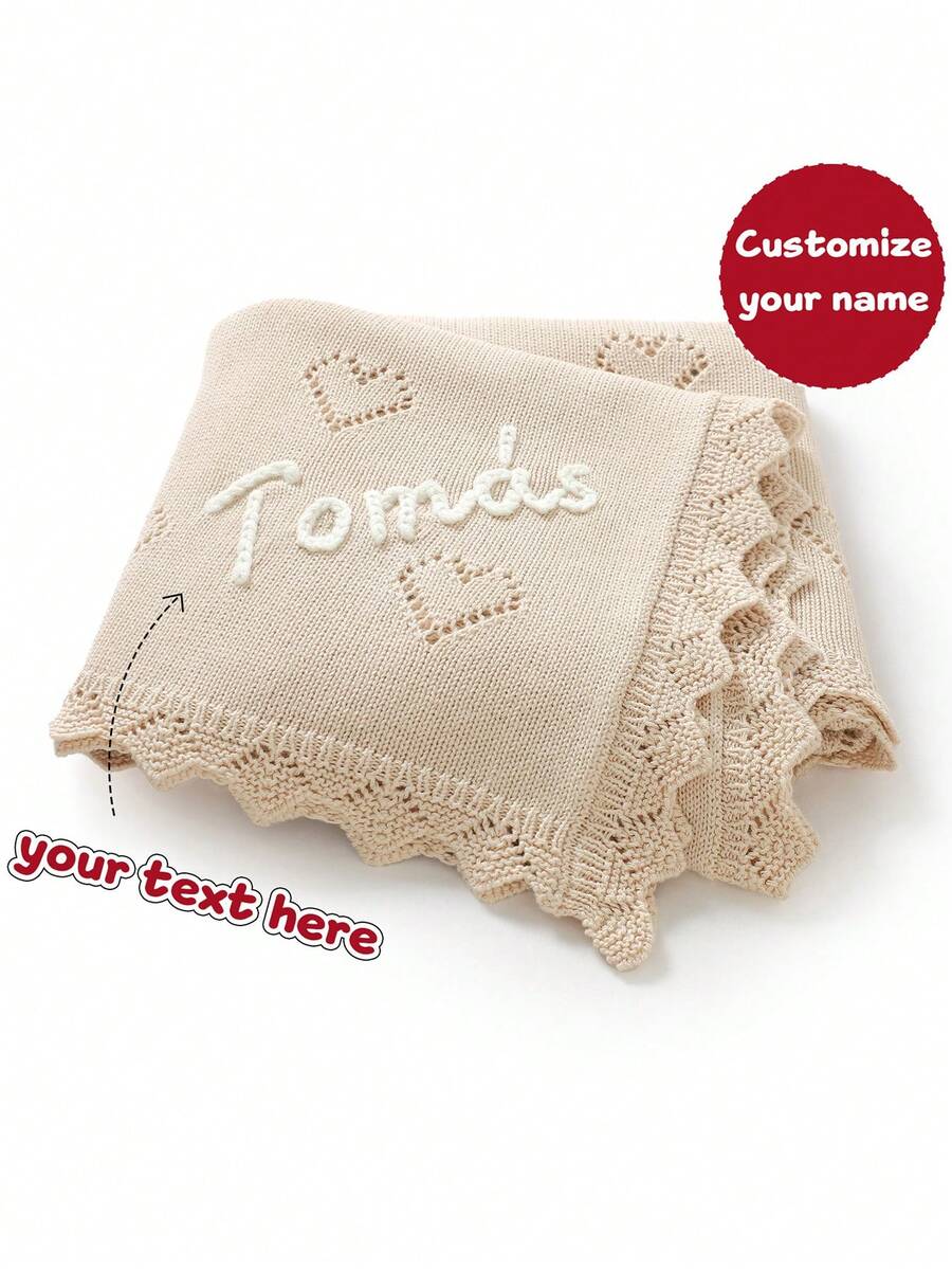 100% Cotton All-Season Baby Knitted Blanket, Customizable Baby Name ...