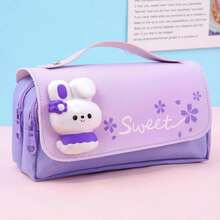 可爱三层铅笔盒，大容量，防水，兔子减压铅笔盒，适合女生和小学生，文具包 - 彩色 - 查看 11