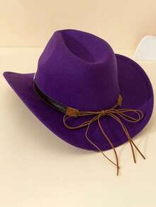 Ce chapeau de cowboy occidental unisexe en polyester a un style rétro et une décoration. Il convient pour le port décontracté, les fêtes de cowboy occidental et les chapeaux de cowboy. - Chapeau de cowboy à ruban - Voir 5