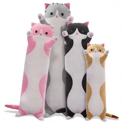 50cm Cute Cat Pillow Plush Long Body Pillow Cuddle Cartoon Stuffed Animals Cat Plushie Hugging Pillow, Cuddly Soft Long Kitten Body Pillow Doll Cat Cushion Toy For Kids Girlfriend, Holiday Gifts, Valentine's Day Gifts